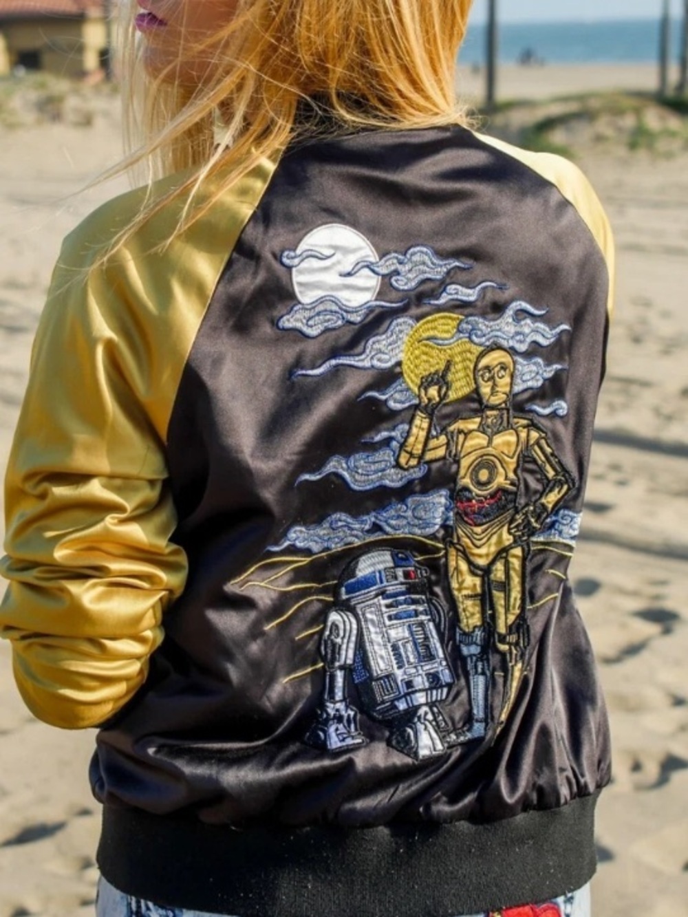 EUC Her Universe Star Wars 40th Anniversary C-3PO and R2D2 Satin Bomber jacket.